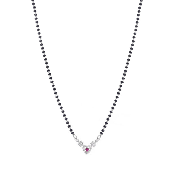Silver Pink Heart Mangalsutra - tassyasilver.com