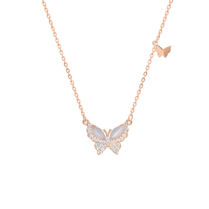 Tassya Rose Gold Butterfly Pendant – Elegant 925 silver chain with rose gold butterfly charm, perfect for chic daily wear.
