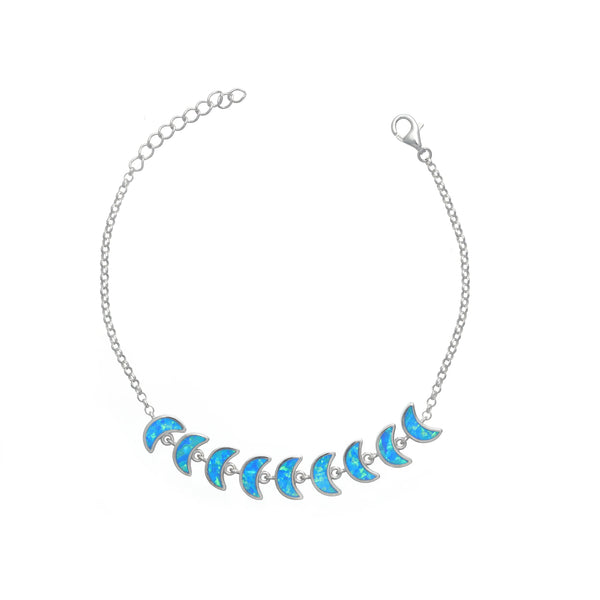 Silver Azure Crescent Opal Bracelet