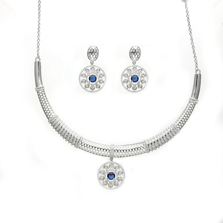 Royal blue sapphire necklace set in 925 sterling silver by Tassya Silver – timeless sparkle for elegant occasions.