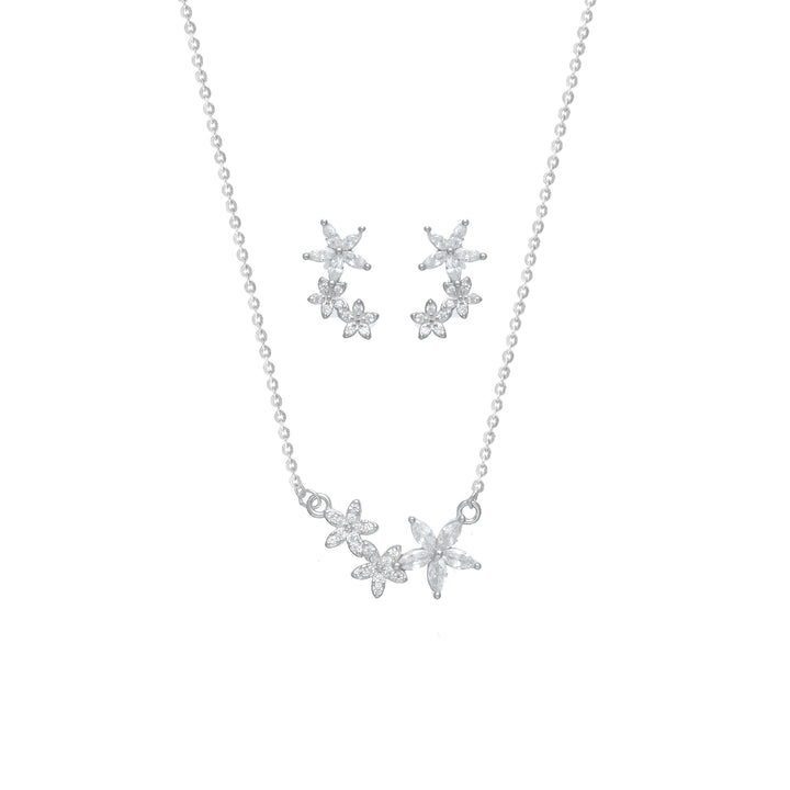 Tassya Sparkling Floral Bloom Pendant – 925 silver chain with glittering floral top, ideal for festive and elegant wear.