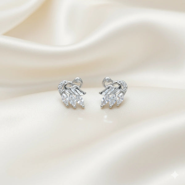 Silver Serene Swan Feather Studs