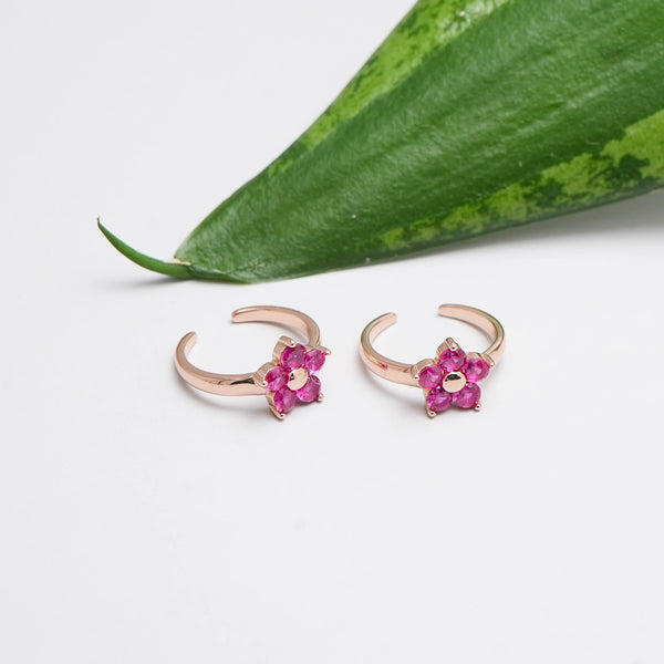 Pink Rose gold Rosy Bloom Toe rings