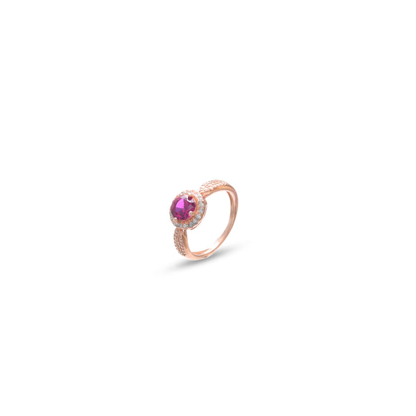 Rose Gold Ruby Halo Ring