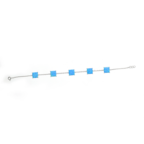 Silver Squared Link Opal Bracelet