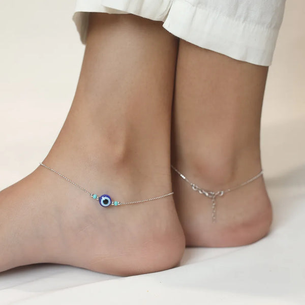 Silver Blue Evil Eye Anklet