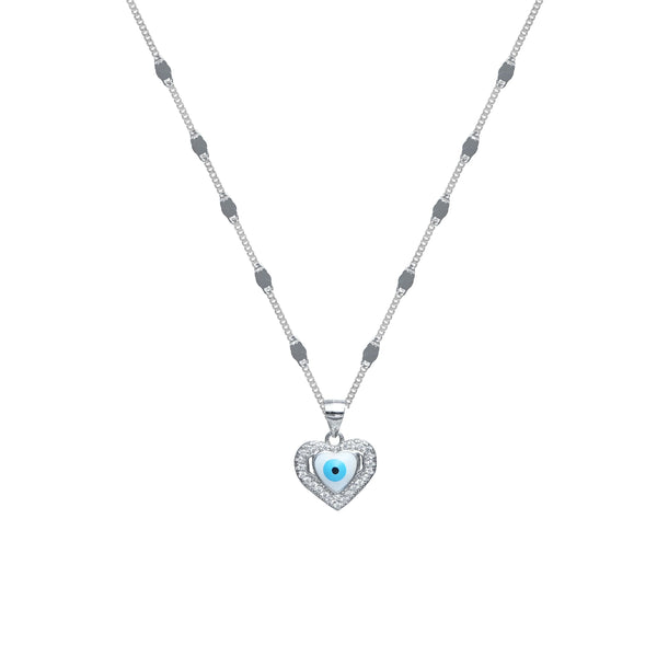 Silver Heartshield Evil Eye Chain Pendant