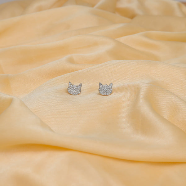 Silver Sparkle Cat Earrings