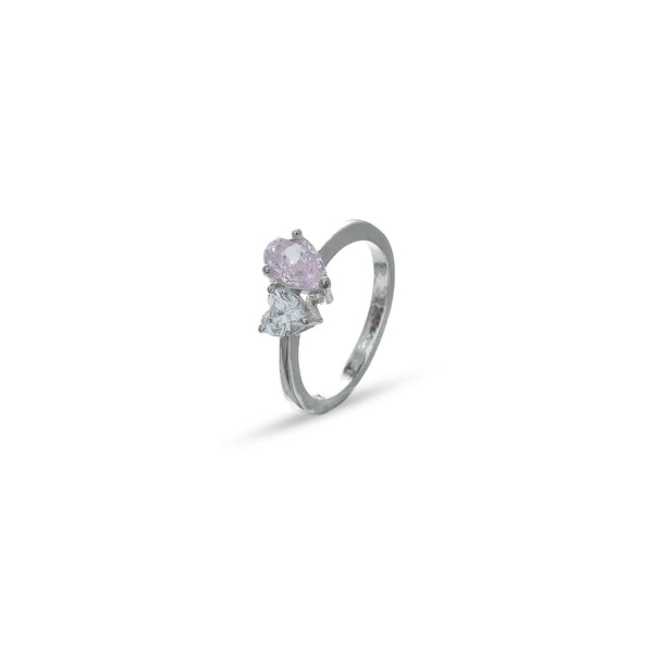 Silver Pink Drop Ring