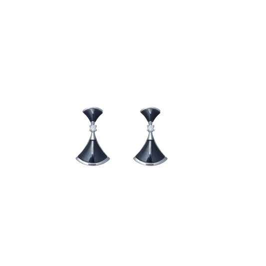 Silver Black Fan Diamond Drop Earrings
