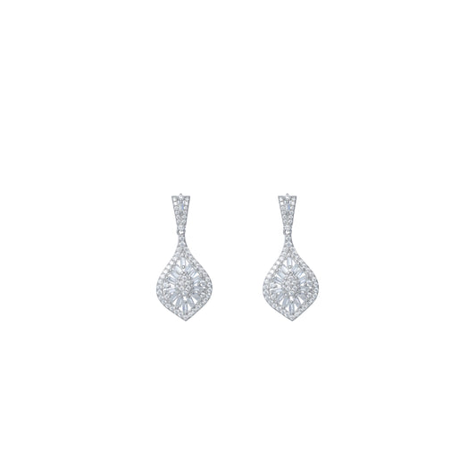 Silver Pear Diamond Drop Earrings