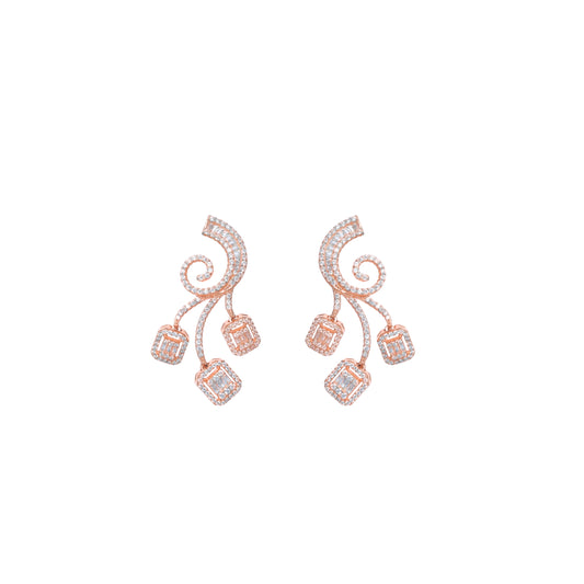 Rose Gold Diamond Swirl Drop Earrings