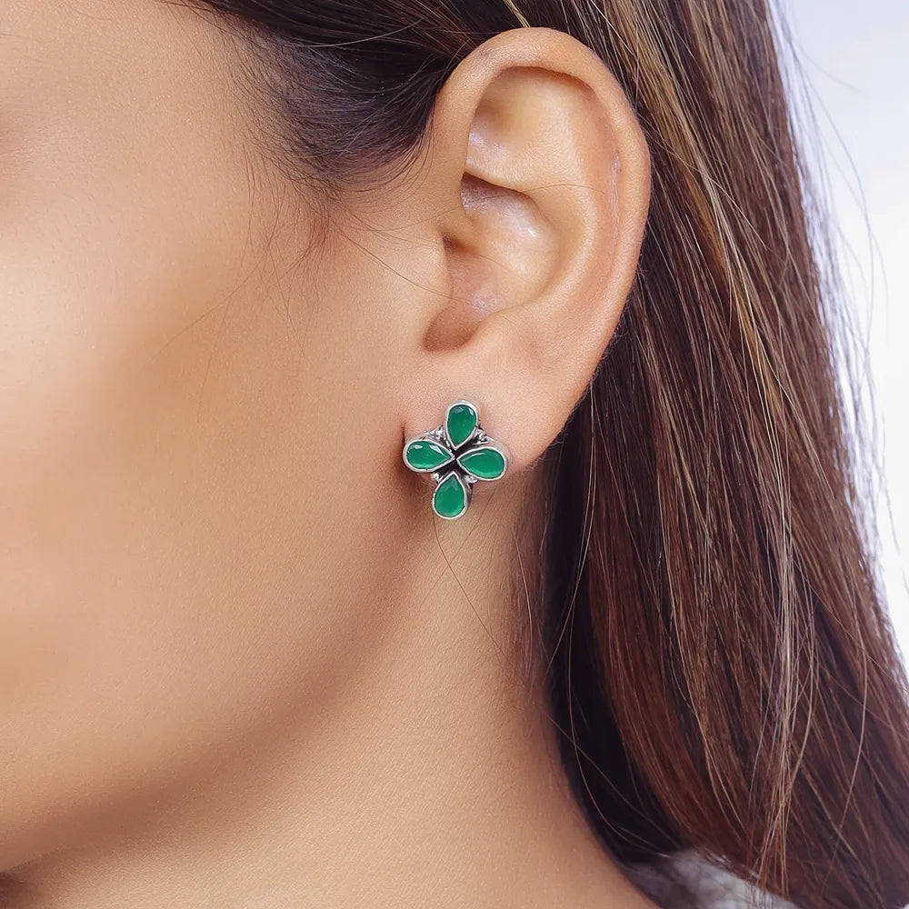 Green Gem Flower Earrings