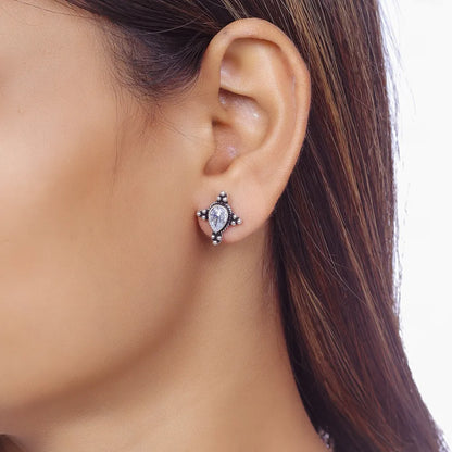 Silver Pear Stud Earrings