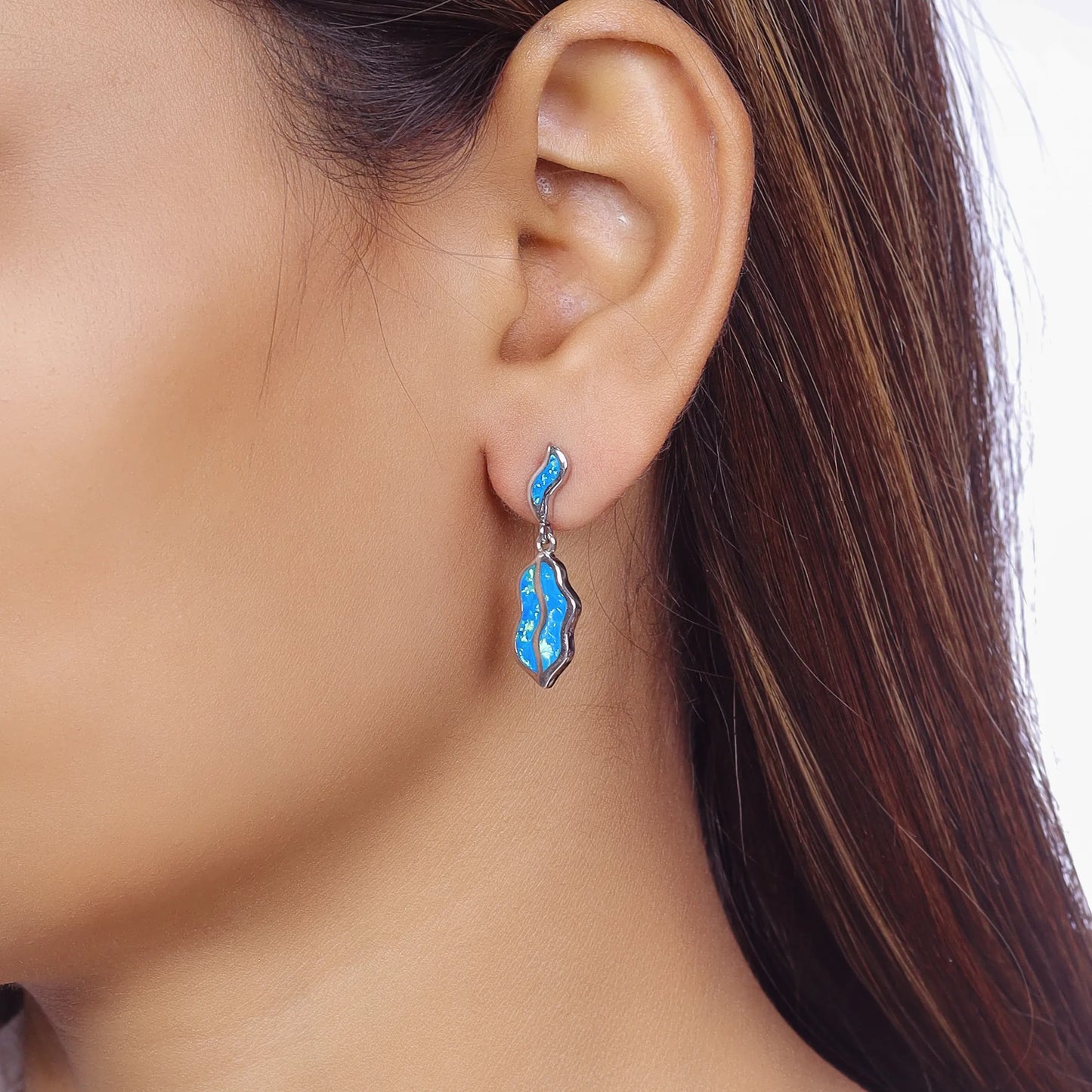 Silver Elegant Blue Opal Drop Earrings