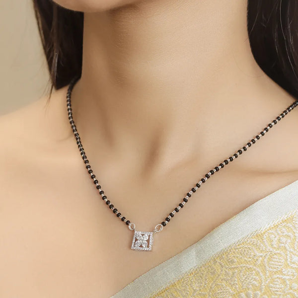 Tassya  Floral Square Silver Mangalsutra