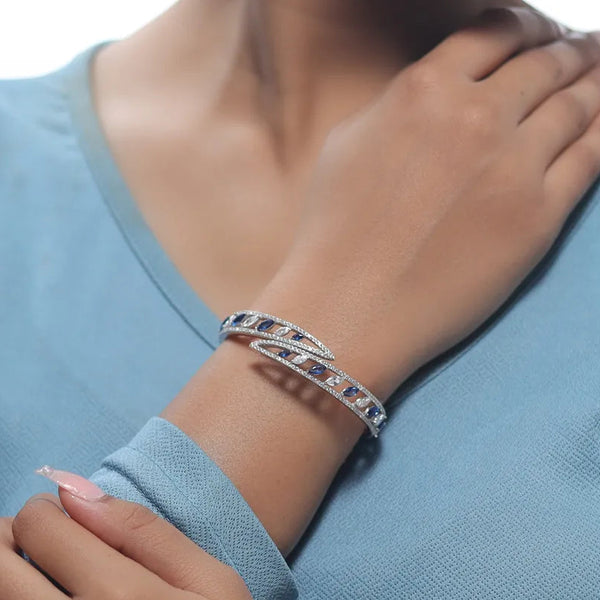 Silver Sapphire Sparkle Blue Diamond Kada