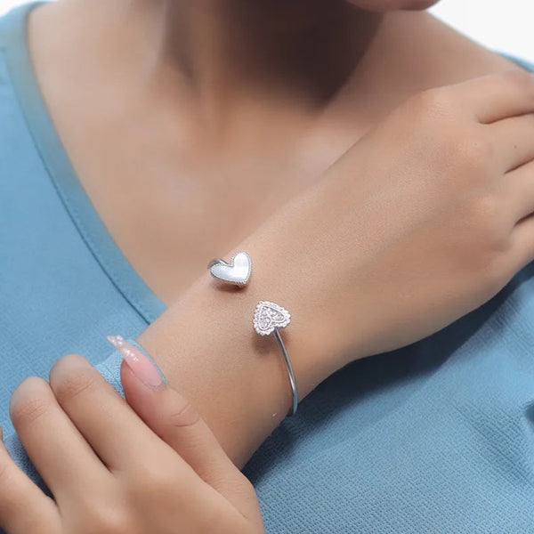 Silver Twin Hearts Open Cuff Kada