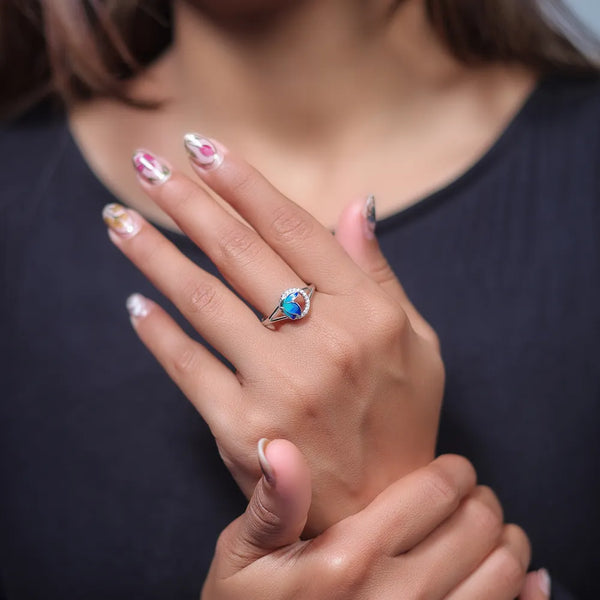 Silver Ocean Bloom Opal Ring