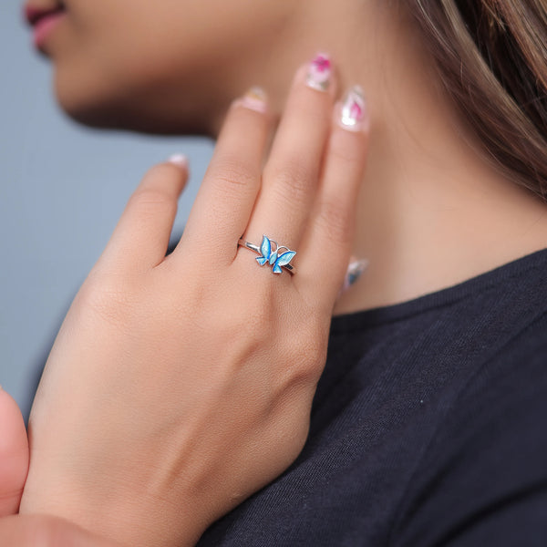 Silver Azure Butterfly Flight Ring