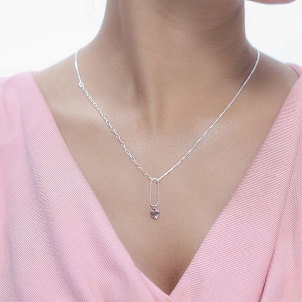 Mixed Metal Heart Charm Chain Pendant