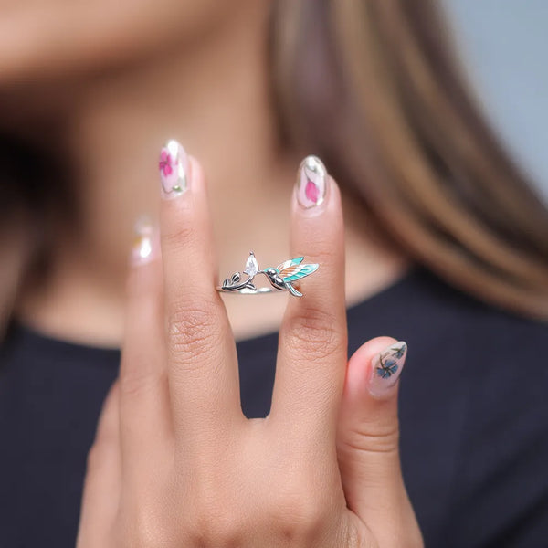 Silver Hummingbird Harmony Ring