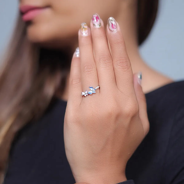 Silver Dance of Butterflies Ring