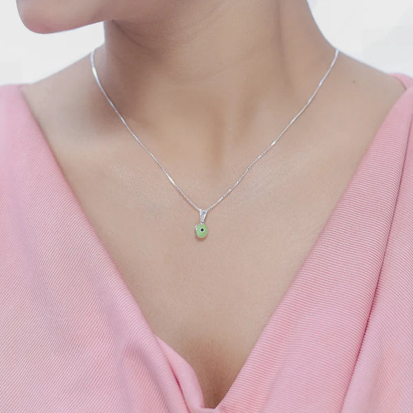 925 Sterling Silver Green Evil Eye Pendant Chain