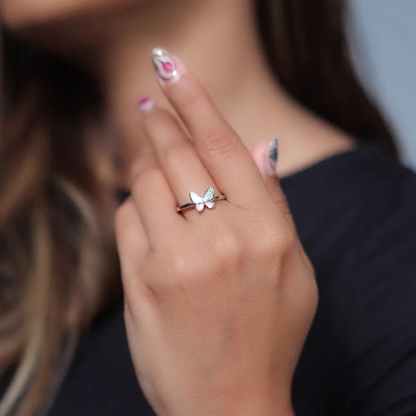 Silver Blush Flutter Butterfly Ring