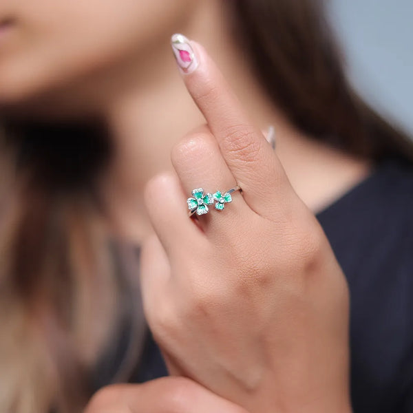 Silver Clover Charm Ring
