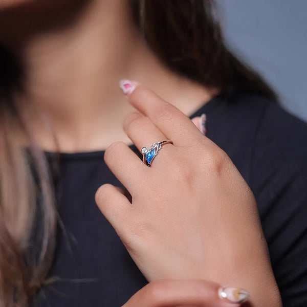 Silver Peacock Feather Ring