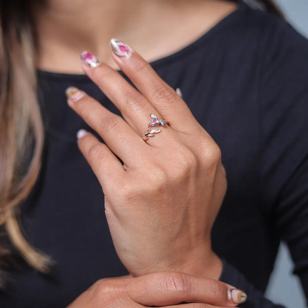 Rose Gold Pink Hummingbird Ring