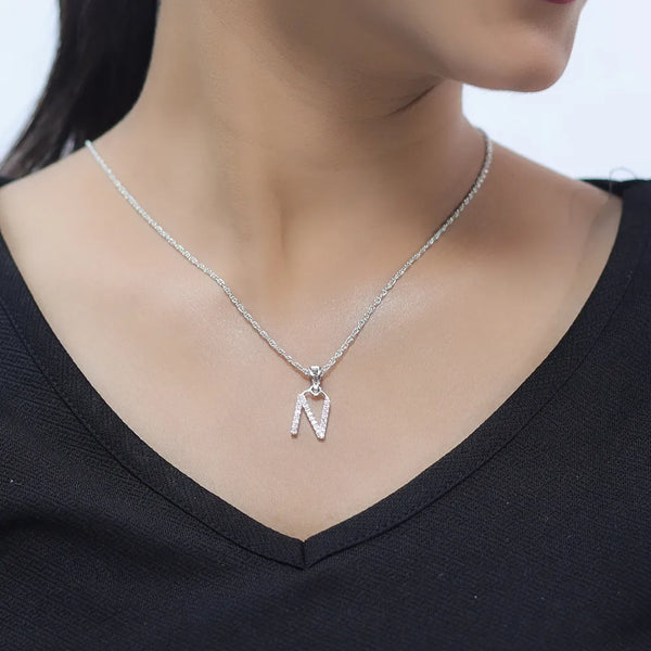925 Sterling Silver Initial "N Chain Pendant For Women