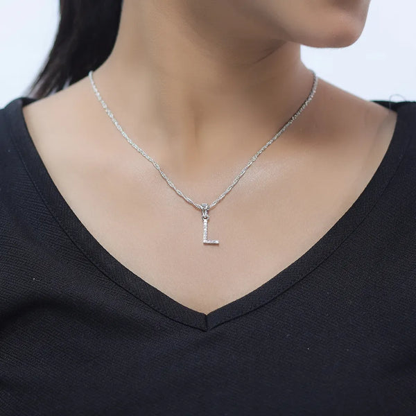 925 Sterling Silver Initial "L" Chain Pendant For women