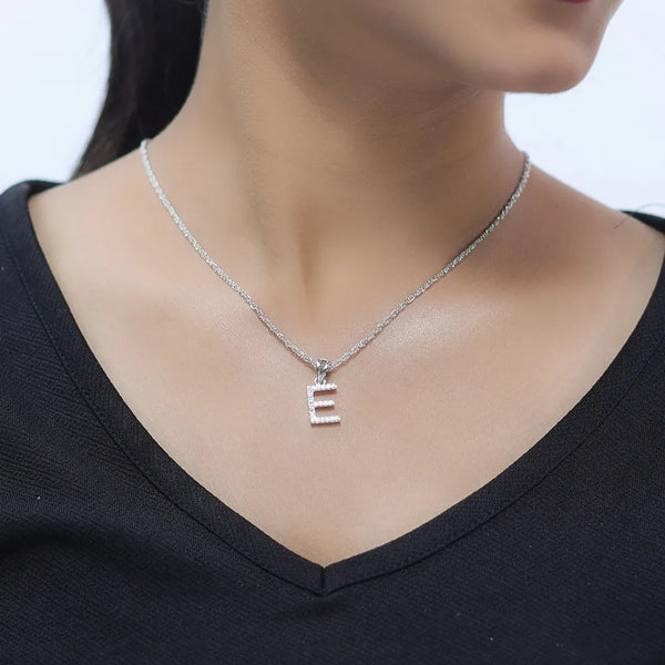 925 Sterling Silver Initial "E" Chain Pendant For Women