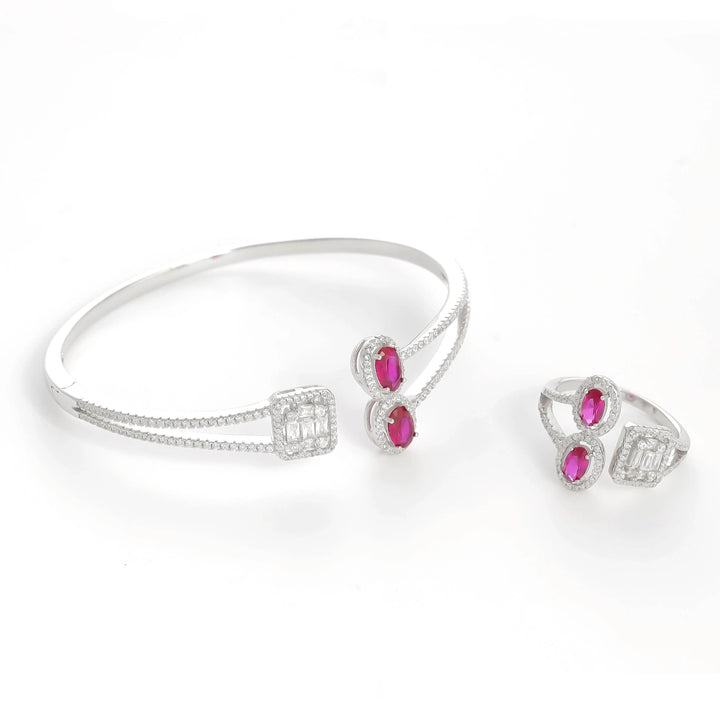 Silver Rubyellite Rhapsody Bracelet with Ring Set - tassyasilver.com