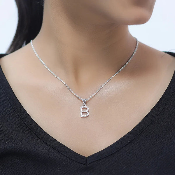 925 Sterling Silver Initial "B" Chain Pendant For Women