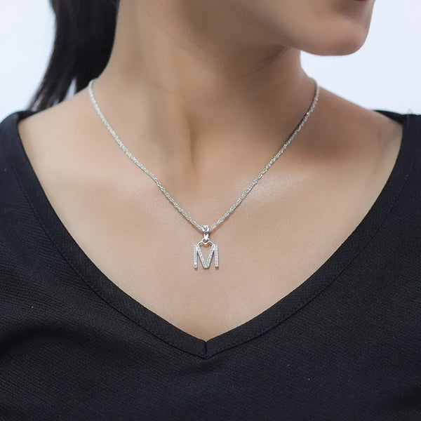 925 Sterling Silver Initial "M" Chain Pendant For Women