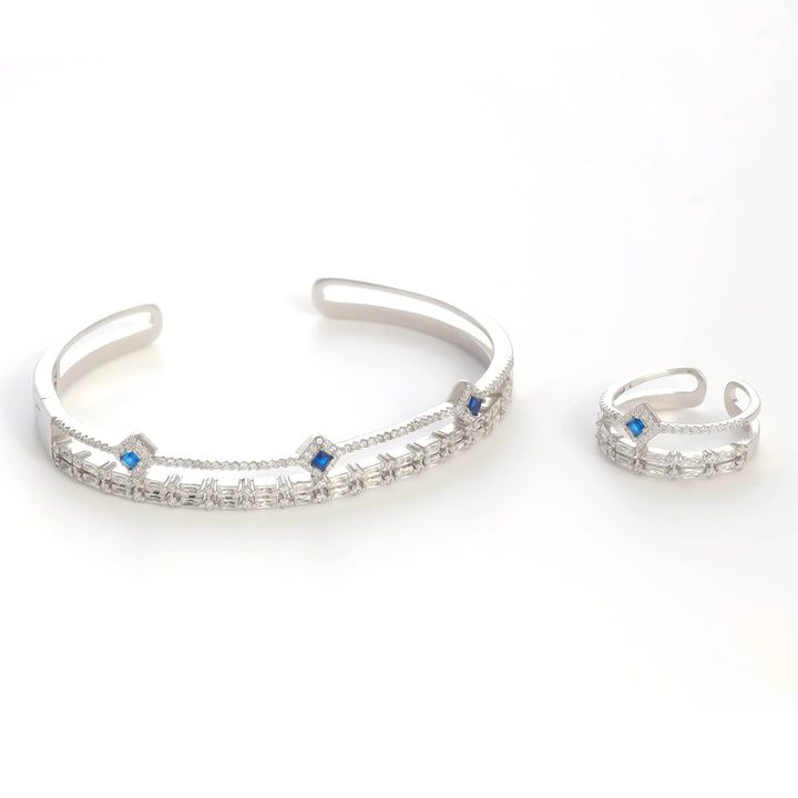 Silver Serene Sapphire Charm Bracelet with Ring Set - tassyasilver.com
