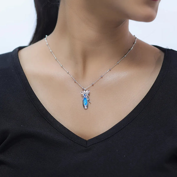Silver Ribbon Opal Chain Pendant