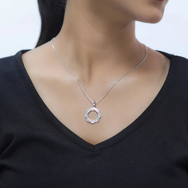Silver Hexagon Halo Chain Pendant