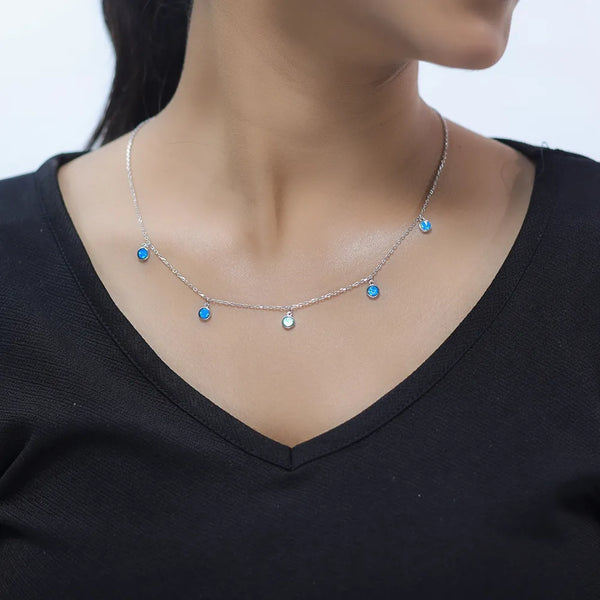Silver Sky Blue Opal Charm Pendant