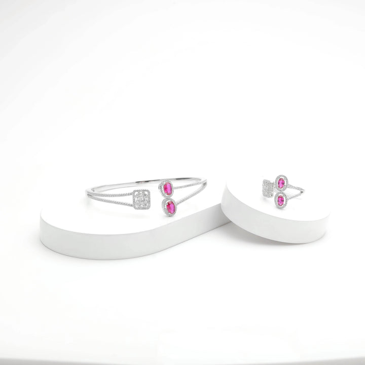 Silver Rubyellite Rhapsody Bracelet with Ring Set - tassyasilver.com