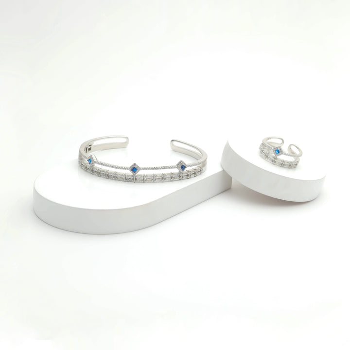 Silver Serene Sapphire Charm Bracelet with Ring Set - tassyasilver.com