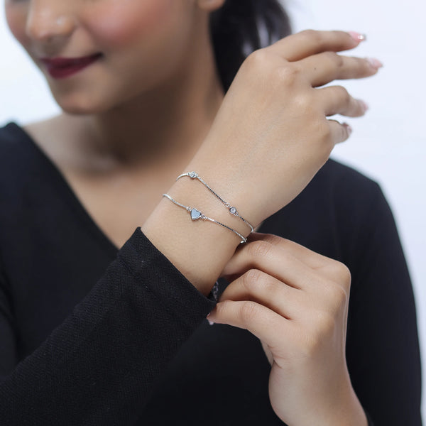 925 Silver Double Chain Heart Bracelet