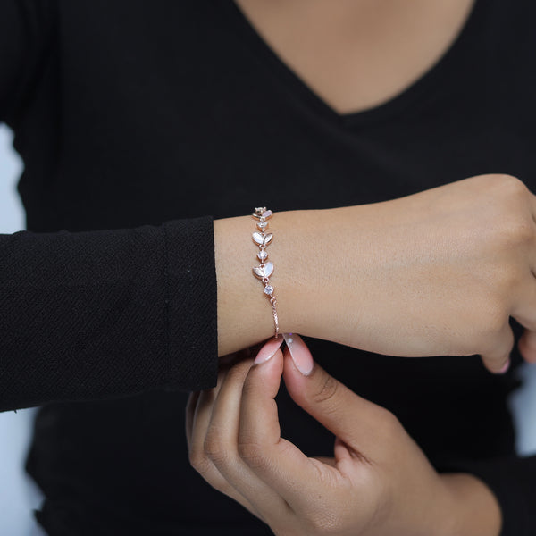 925 Silver Rose Gold Nature Bloom Crystal Bracelet