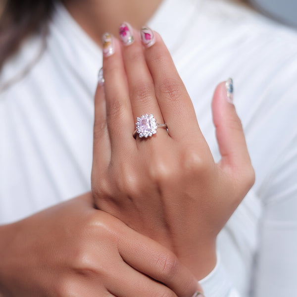 Silver Pink Bloom Ring