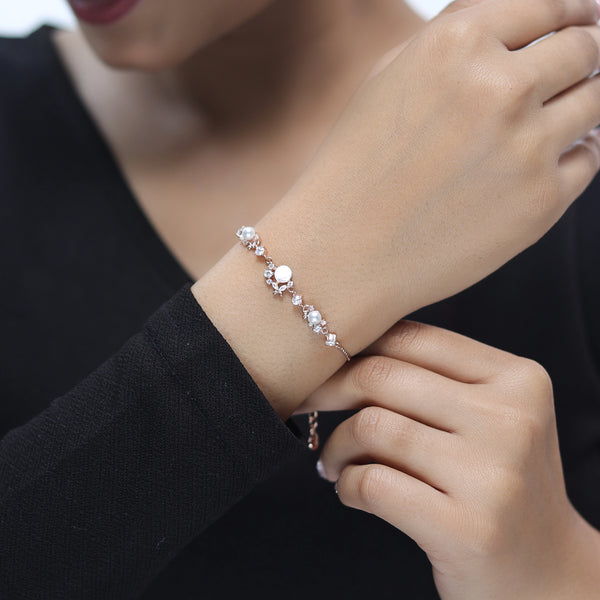 925 Silver Rose Gold Glow Pearl Charm Bracelet