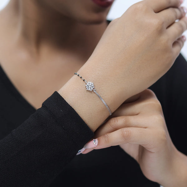 925 Silver Diamond Floral Mangalsutra Bracelet