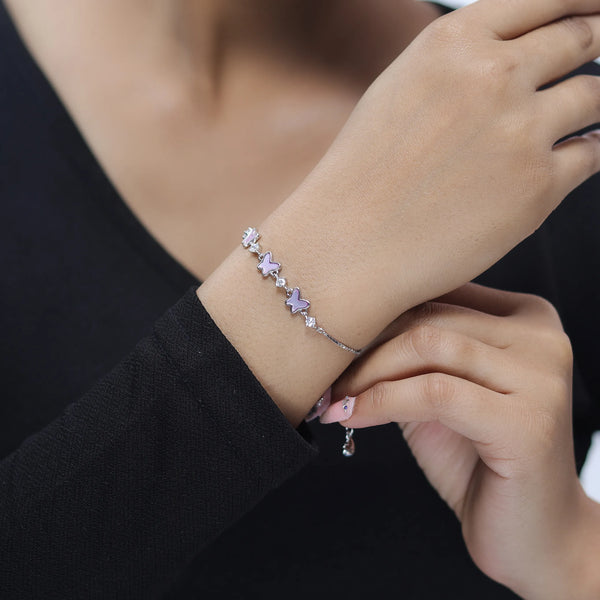 925 Silver Lavender Butterfly Charm Bracelet